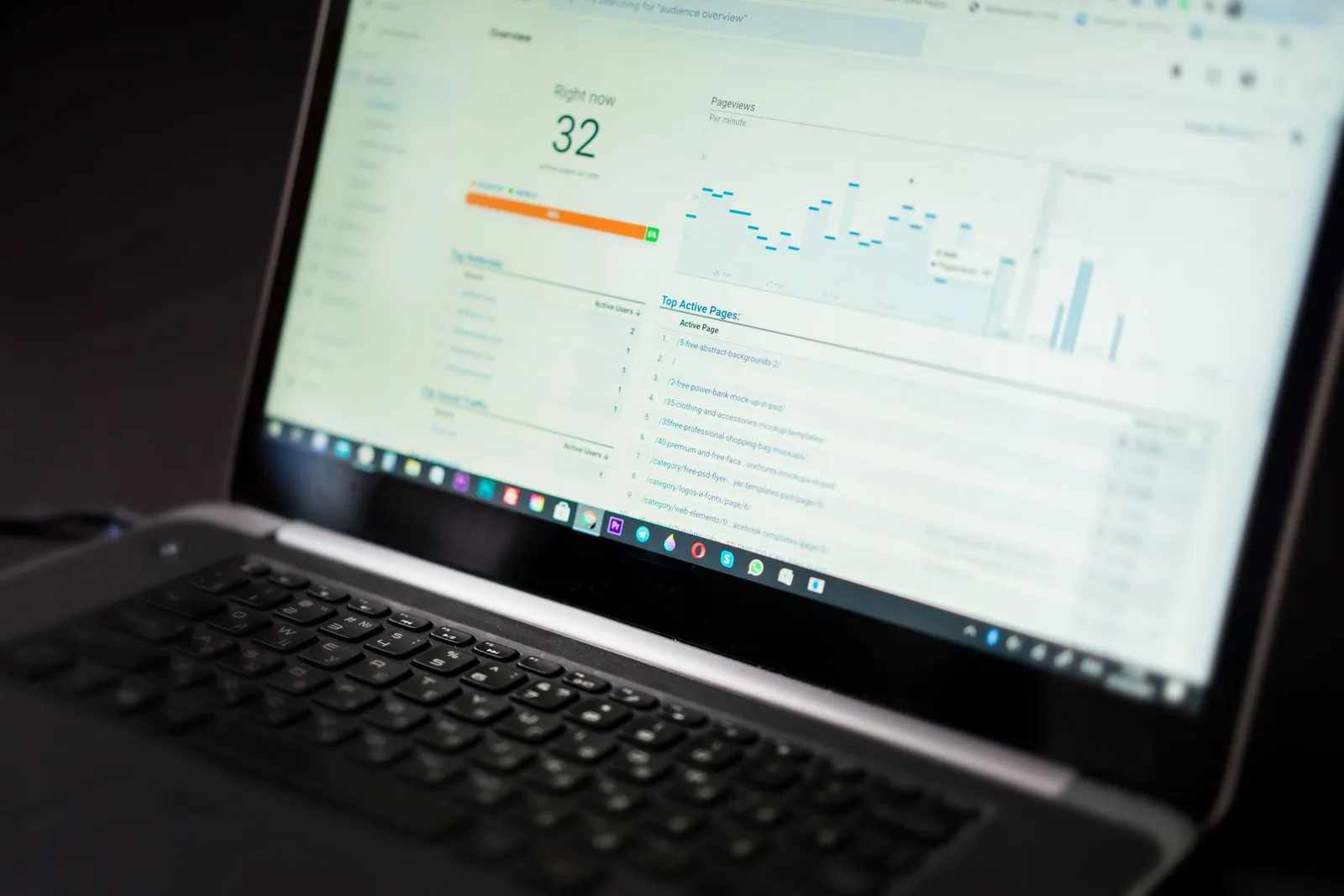 Dasbor data di layar laptop